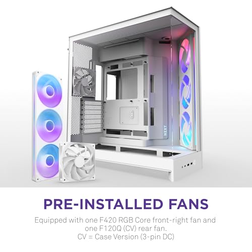 Image of NZXT H9 Flow RGB (2025) - Large Dual-Chamber ATX Mid-Tower Airflow PC Case - Includes 1 x 420mm RGB Fan Unit & 1 x 120mm Fan - 420mm Radiator Support - Tempered Glass - Back-Connect Ready - White