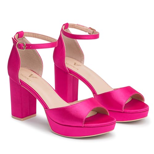 Image of High Heels Chunky Platform Heels for Women Ankle Strap Comfy Open Toe Block Heeled Sandals Party Prom Wedding Dress Pumps