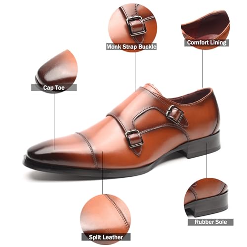 Men's Genuine Leather Double Monk Strap Dress Loafers Fashion Classic Cap Toe Low Top Slip On Dress Oxford Shoes Business Casual Office Wedding Formal Shoes2