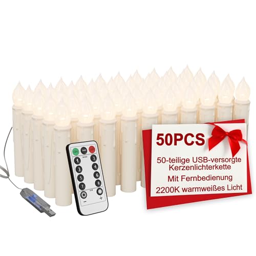 XMTECH 50er Set LED Christbaumkerzen Kabellos mit Fernbedienung &...