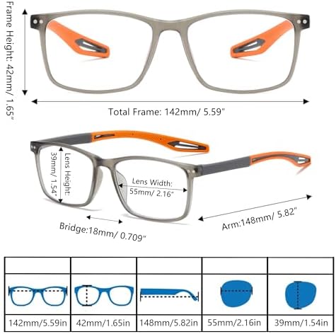 Reading Glasses for Men TR90 Sporty Design Blue Light Blocking Reader Flexible Comfortable Lightweight +2.5 - 5