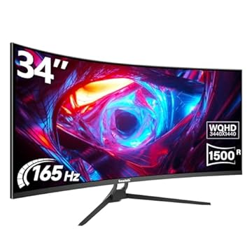 Gawfolk Monitor De Jogos Curvo Ultrawide De 34 Polegadas, Tela De Pc 1500R 165Hz Uwqhd 3440X1440, Tela De Computador Curva Com Freesync, Suporte Para Montagem Em Parede 75X75Mm