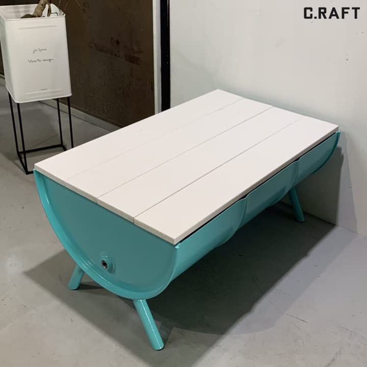 ドラム缶リメイク 収納付きテーブル ホワイト Amazon.co.jp: C.RAFT 【天板ウッド仕様】 ドラム缶リメイク テーブル