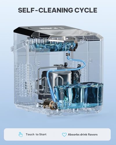 Silonn Eiswürfelmaschine mit Griff-Eiswürfelkorb – Tragbar & Selbstreinigend, Mini Ice Maker 9 Eiswürfel/6 Min. 12 KG/Tag, Eiswürfel einfach entnehmen und überall nutzen