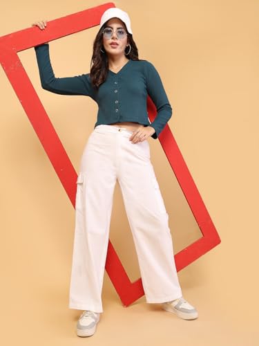 Image of Rigo Casual Wear V Neck Rib Knit Top for Women | Slim Fit Long Sleeves Western Tops for Women