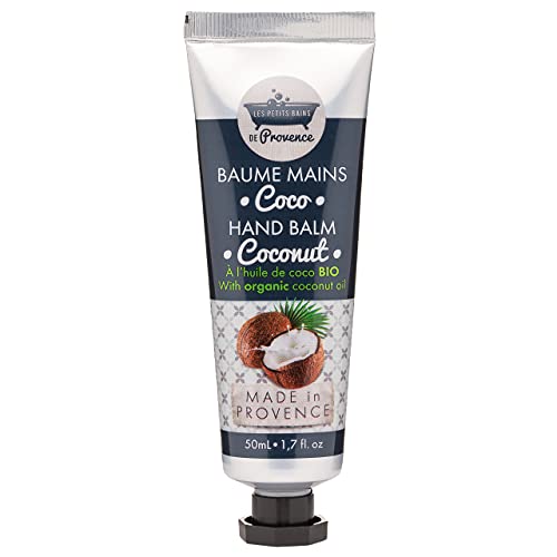 Les Petits Bains Crema de Manos con Aceite de Coco Orgánico – Crema Reparadora y Nutritiva para Piel Seca y Manos Agrietadas - Cuidado Hidratante Diario de Manos de Origen Francés - Pomada de 50mL