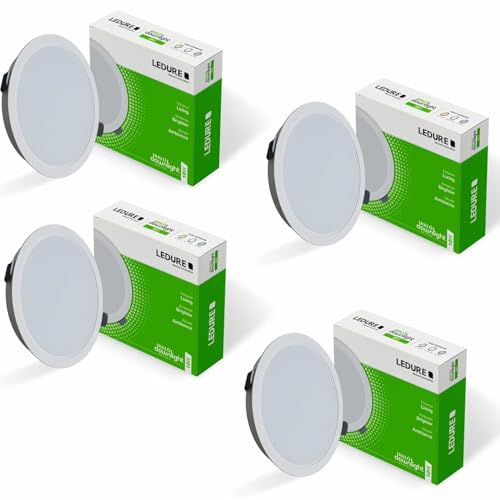 Image of LEDURE Halo 10W Slim Round LED Ceiling Downlight, Pack of 4, Natural White, Recessed Mount Light, Indoor Lighting for Homes & Offices