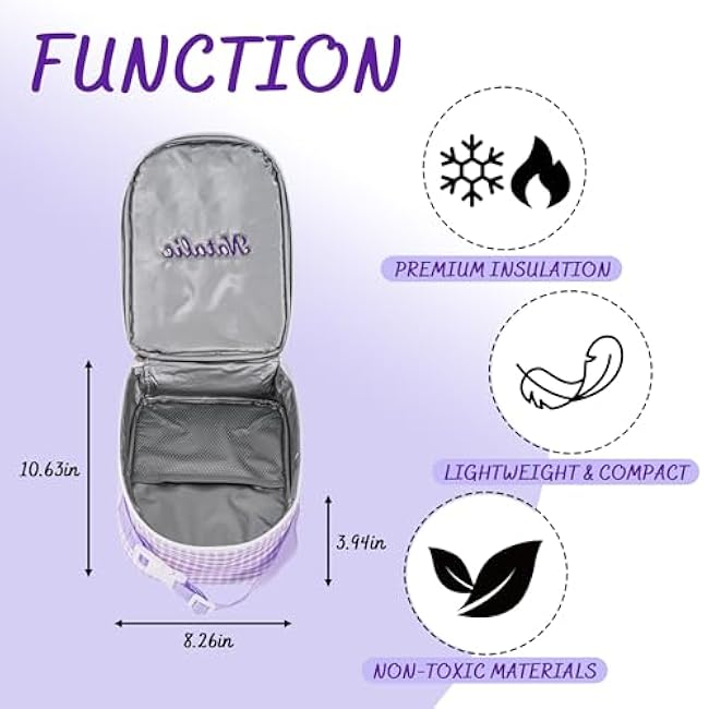 MT WORLD Daycare Backpacks with Lunch Boxes Set,Personalized Checkered Backpacks and Lunchboxes,Travel Daypack with Lunch Bag,Purple Checkered Daypack Lunchbags Set