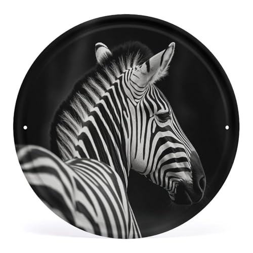 Tableau mural rond en fer zèbre noir et blanc pour salon moderne
