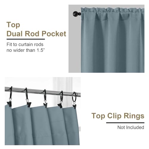 Image of Extra Long 10 FT Blackout Curtains for Patio 120 Inches Long 2 Panels Set, Solid Thermal Insulated Energy Saving Rod Pocket Window Treatment Curtains Blackout Drapes, W50xL120, Stone Blue