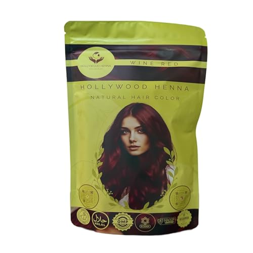 Hollywood Henna Hair Color (Wine Red) Organic Color Hair Beard Dye (Pack of 1-227g) Henna Based Hair Colors with Pure Herbs Free Chemicals Long Lasting Natural Hair Dye for Men & Women Gift