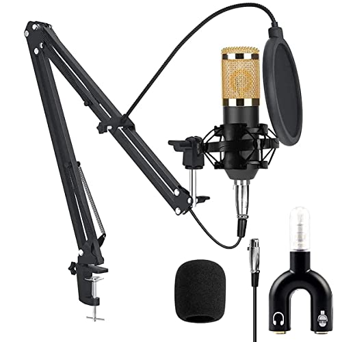 TECHBLAZE Ultra Sensitive Recording Microphone Kit with Dynamic Microphone + Mic Stand with Pop Filter + XLR to 3.5mm Jack Cable + Audio Splitter + Shock Mount for Live Streaming Singing & YouTube TECHBLAZE Ultra Sensitive Recording Microphone Kit with Dynamic Microphone + Mic Stand with Pop Filter + XLR to 3.5mm Jack Cable + Audio Splitter + Shock Mount for Live Streaming Singing & YouTube