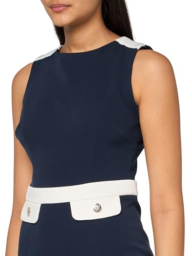 Image of Tommy Hilfiger Women's Sleeveless High Neck Colorblock Pockets Sheath Mini Dress