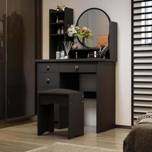 PREMTURE Schminktisch mit Hocker und 5 Schubladen, Frisiertisch,...