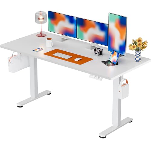 Image of ErGear Height Adjustable Electric Standing Desk, 63 x 28 Inches Sit Stand up Desk, Memory Computer Home Office Desk, White