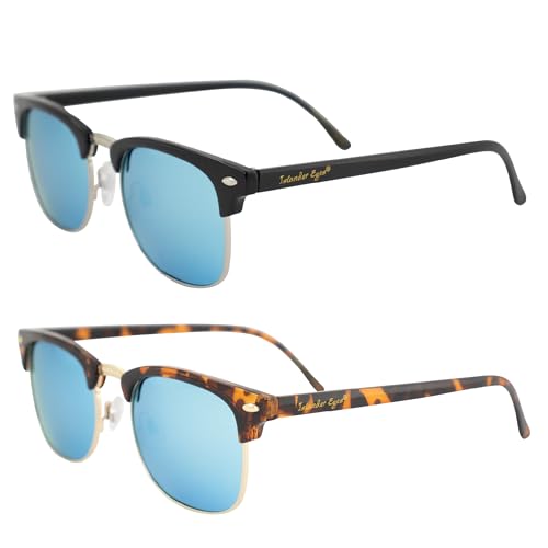 Phuket Polarized Sunglasses for Men or Women 2 Pairs Semi Metal-Rimmed Black & Tortoise Frames w/Blue Mirror Lenses