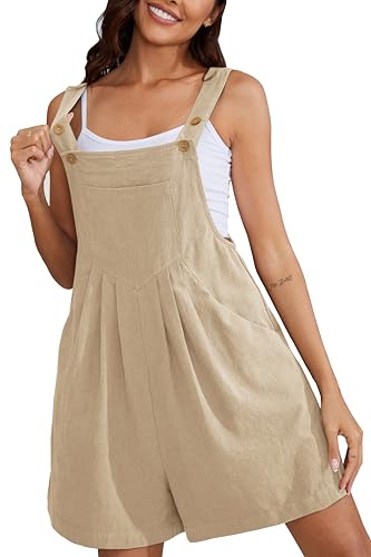 Muchpow Womens Summer Casual Rompers Wide Leg Short Overalls Button Adjustable Strap Jumpsuit with Pockets 2026 (Khaki,XX-Large)