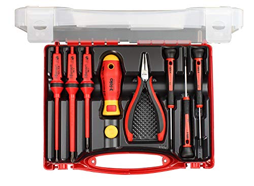 Felo 9-teiliger Koffer mit E-Smart Schraubendreher, Präzisions-Schraubendreher und Kettenzange