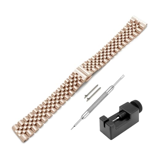 Image of Stainless Steel Jubilee Watch Metal Strap Chain Replacement Bracelet with Butterfly Push Button Clasp, Adjustable Links, Premium Finish, Permanent Polish For Premium Watches ( Adjustable Tools and Pins Include )
