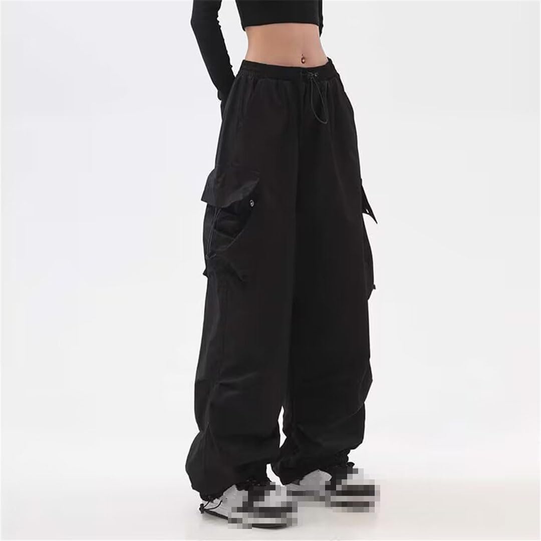 Ownwfeat Pantalon Cargo Femme Poches Oversize Pantalon Taille Élastique Pantalon Large Jambe Baggy