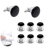 【Package Contains】The black cufflinks include 2 men's cufflinks and 6 tuxedo shirt studs which is easy to match your shirts or other formal, business attire. 【Classic Design】Unique shirt studs is classic yet contemporary ,suit for men's bussines or f...