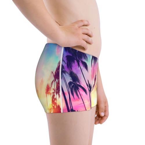 Boys' Cotton Boxer Brief Soft Underwear-Tropical Palm Tree At Sunset2