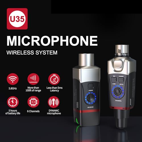 Sistema inalámbrico para micrófono Xvive U35 con maletín CU3 | 5,8 GHz, latencia baja de 5 ms, batería de 5 h, plug and play, transmisor y receptor XLR para micrófonos dinámicos miniatura 2