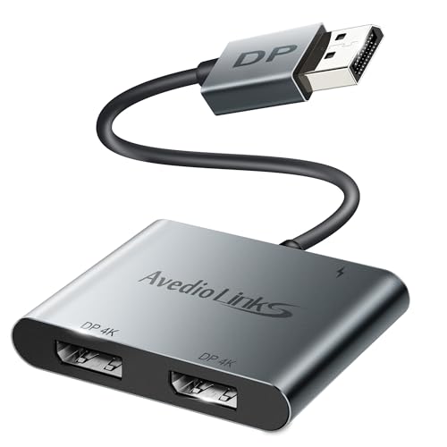 Displayport to Dual Displayport Splitter Adapter 4K@60Hz, DP 1.4 Splitter Adapter 1 in 2 Out SST/MST Extended Display Compatible with PC, Laptop,Graphics,PC?Gery?