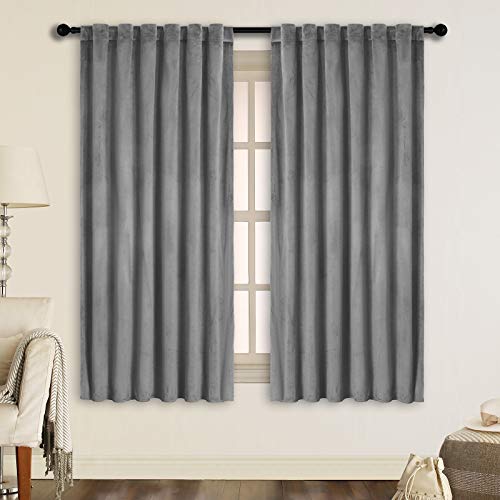 SNITIE Grey 63 in Long Velvet Curtains with Back Tab and Rod Pocket