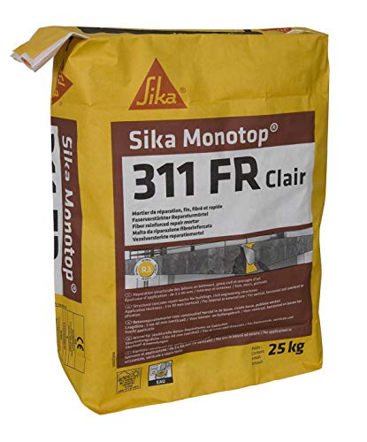 SIKA -Mortier de réparation R3 - Sika Monotop 311 FR Clair - Multisupports - Prêt à gâcher - Fin - Fibré - Prise rapide - Application facile - Finition immédiate et esthétique - 25kg
