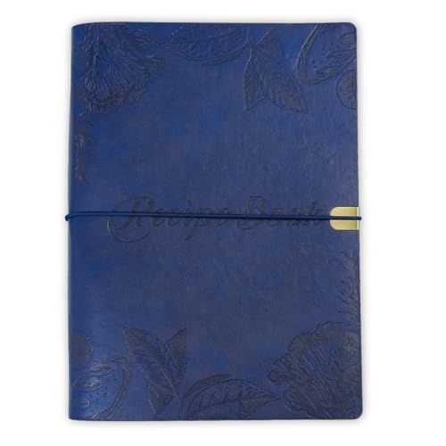 GoShambar Blank Recipe Book To Write In Your Own Recipes, Leather Recipe Notebook, Recipe Journal Hold 150 Recipes(Long Recipes & Short Recipes) (Dark blue)