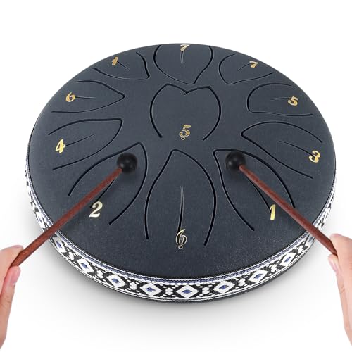 Tongue Drum 6 pulgadas 11 Nota Tambu, Tambor de Lengua de Acero, Instrumento de Percusión, handpan de Acero para Educación Musical, Meditación, Yoga, Mejor Regalo para Niños y Adultos Principiantes.