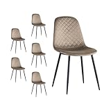 Mediawave Store - Set 6 Sedie Nubia in Pregiato Velluto con Schienale Imbottito a Motivo Rombi e Robusta Struttura in Metallo Nero Design Moderno per Soggiorno e Sala da Pranzo (Tortora)