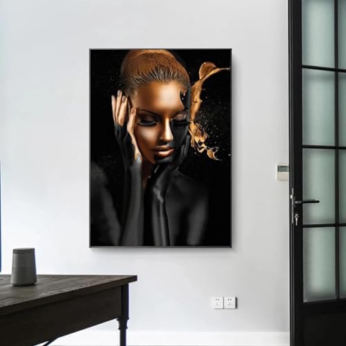 Impression murale de luxe portrait de femme or noir sur toile de qualité