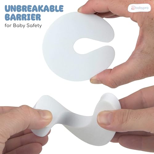 Image of BabyPro Baby Proofing Finger U-Shape Door Guard (Pack of 4, White) for Kids Safety, Non-Toxic EVA Foam, Children Safety Door Slam Stopper, Prevents Finger Pinch Injuries & Pet from Getting Locked