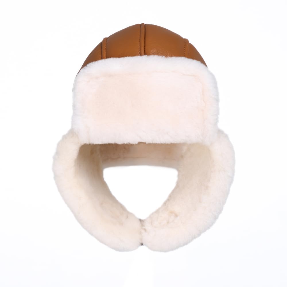 MGGMOKAY Czapka zimowa uniseks ze skóry jagnięcej, czapka Aviator, rosyjska czapka z futra zimowego Ushanka Trapper