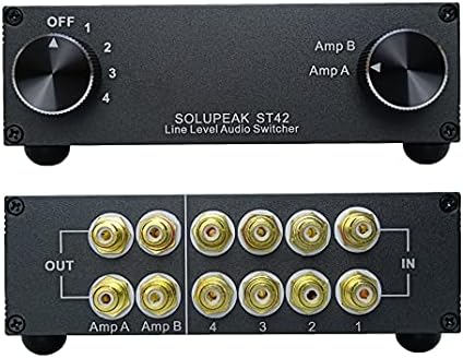 SOLUPEAK ST42 4-Way RCA Audio Switch Source Signal Input switcher selector Splitter Box (4 in 2 Out)
