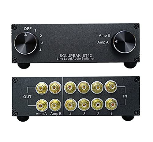 SOLUPEAK ST42 4-Way RCA Audio Switch Source Signal Input switcher selector Splitter Box (4 in 2 Out) by SOLUPEAK - Used condition - US$48.73