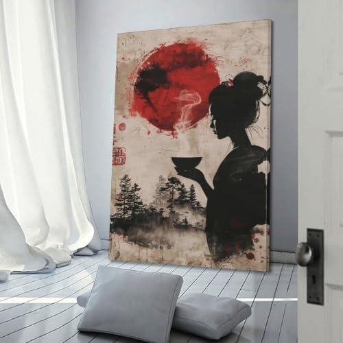 Poster Sumi-E Ukiyo-E vintage 40x60cm avec cadre noir