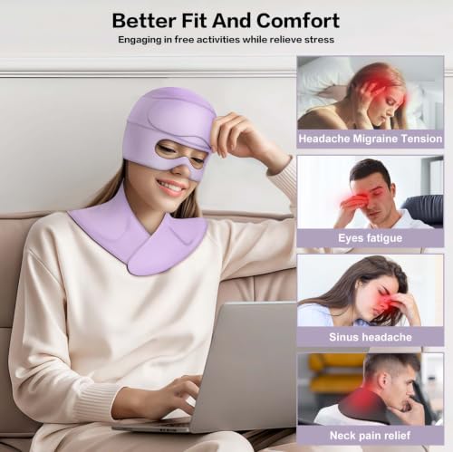 Image of Migraine Relief Cap and Neck Ice Pack Wrap with Ice Eye Masks,3 in 1 Detachable Hot and Cold Therapy Headache Relief Cap for Headaches, Stiff Neck,Eye Fatigue, Tension and Pain (Light Purple)