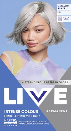Schwarzkopf LIVE Intense Colour U71 Metallic Silver Long-lasting Permanent Silver Hair Dye With Extra Colour Refresh Gloss