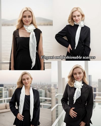 6PCS Chiffon Scarf for Women Lightweight Soft Neck Scarf Accessory Rose Flower Long Skinny Necktie Choker3