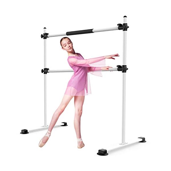 Segteckric Portable Dance Ballet-Barre Bar for Home - 4ft Upgraded Adjustable Freestanding Stretching Ballet Double Bar Fitness Exercise Equipment for Kids Women Men (White)