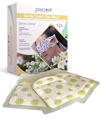 EssencellHB Steam Sleep Eye Mask for Tired, Dry Puffy Eyes, Dark Circles, Hot Under Eye Mask for Travel, Disposable -Jasmine Scented Eyes Mask