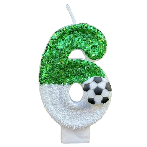 CasaPopz Birthday Number Candles White Soccer Number 6 Birthday Candles for Cake, Fun Glitter Birthday Candles Cake Cupcake Topper for Kids Adults Party Anniversary Supplies