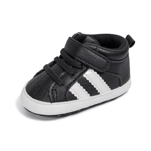 ISINSER Unisex Baby Premium PU Leather Sneaker Soft Non-Slip Sole Toddler Newborn Stripe Crib House Shoes