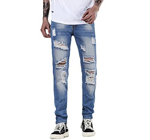 Liuhond Men's Ripped Distressed Destroyed Straight Fit Washed Denim Jeans Pants(3332Blue, 40) #TOP2
