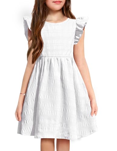 Arshiner Girls Dress Casual Ruffle Sleeveless A Line Summer Dresses with Pockets 4-12 Years