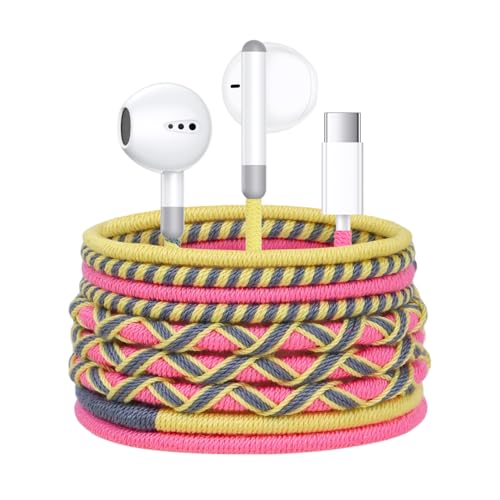 URIZONS USB C In-Ear Earphones with Micr - Volume Control Wired Headphones Colorful Braided Cable, Tangle Free and Dirt-Resistant, Earbuds Compatible with iPhone 15/16 and Smartphones with type C Port