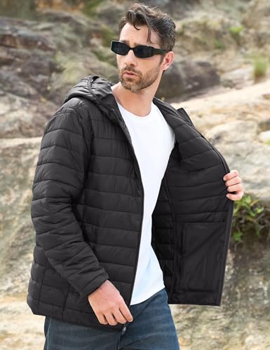 CRYSULLY Men's Puffer Jacket with Hood Lightweight Warm Winter Coats Water-Resistant Windproof Packable Bubble Jackets3